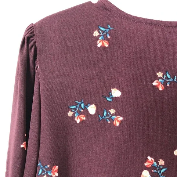 Old Navy Women's Long Sleeve Woven Shift Burgundy Ditsy Floral Dress Size Large - Picture 7 of 8